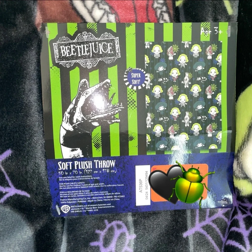 🖤🪲 BEETLEJUICE SOFT PLUSH BLANKET 🪲🖤